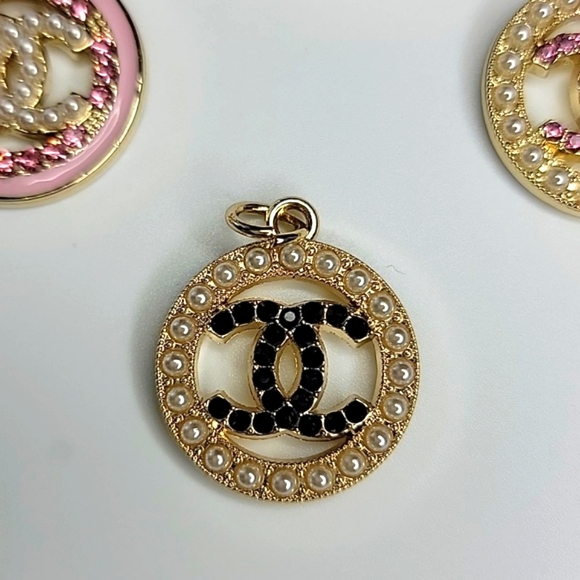 CC Zipper Pulls Charms Rhinestone Pearl Gold - Picture 6 of 10